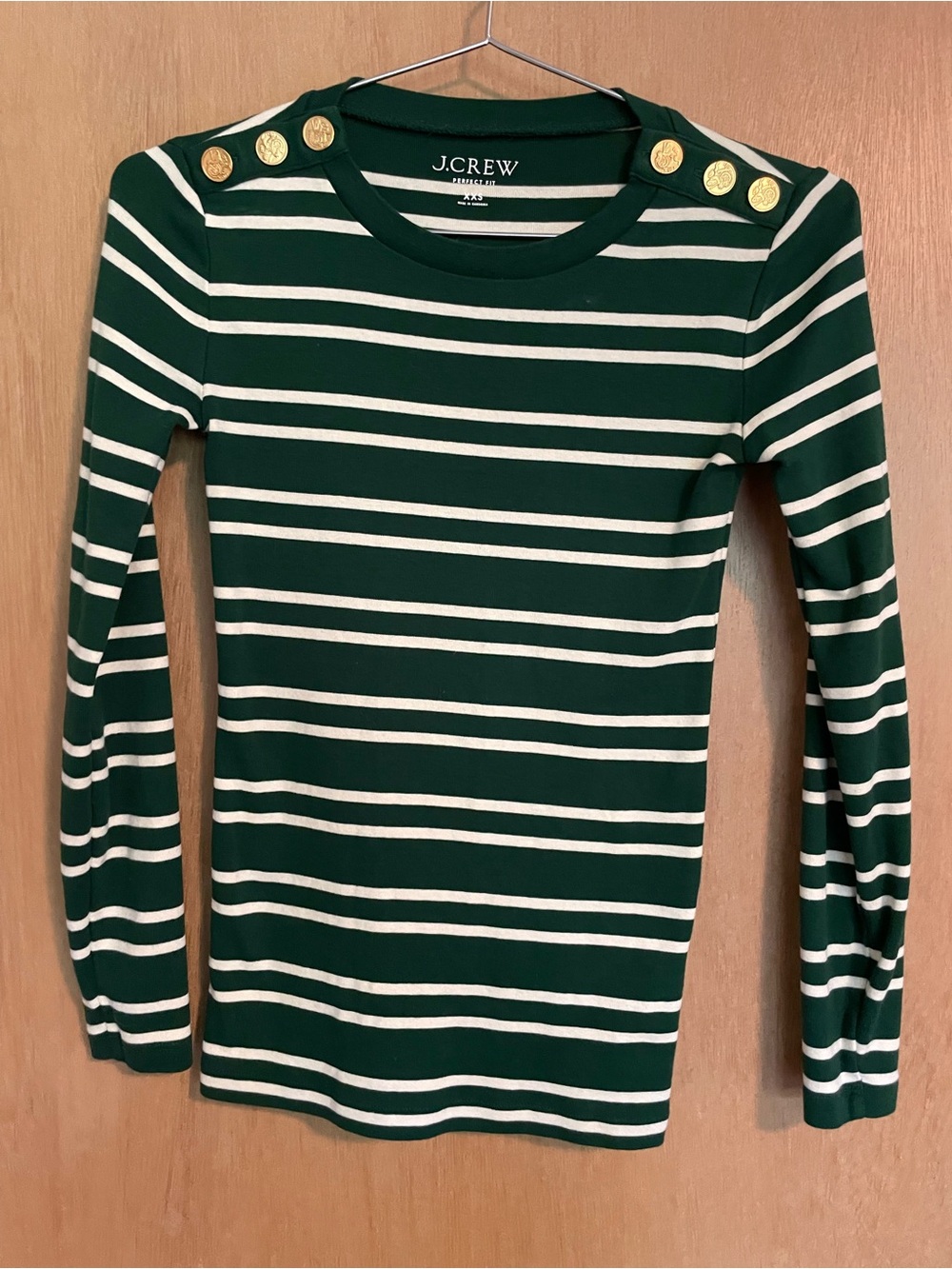 J Crew Women's Green Stripe Long Sleeve Shirt Top - Size XXS -